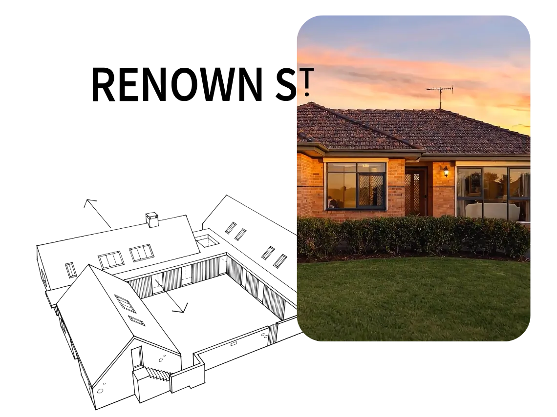 The house at Renown Street — sketch and photo composite